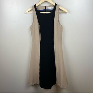 Boden Audrey Colorblock Dress Size 6 Tan Black Fit and Flare Ponte Knit Work